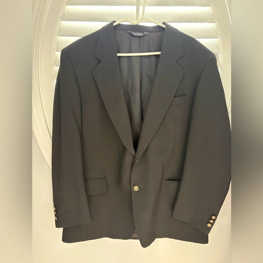 Jos. A Bank black wool coat executive collection with gold buttons size 44 R